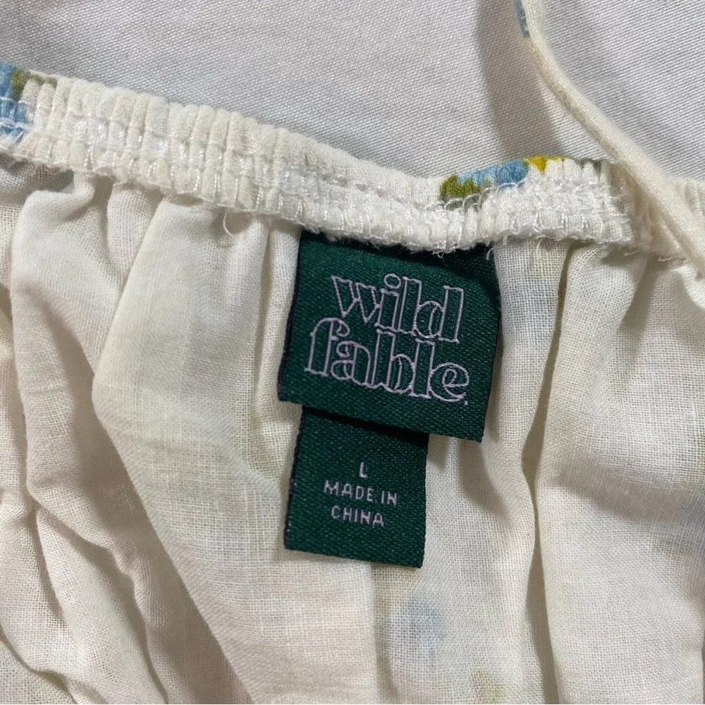 Wild Fable Dress Floral Mini A line full pleated White Yellow Dress Women’s LG - Picture 4 of 10